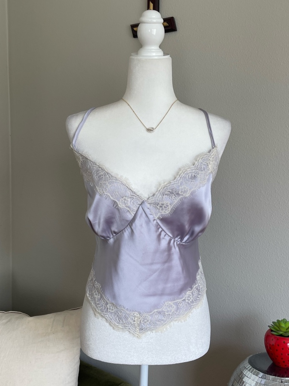 Lilac Satin Lace Trim Camisole Top Size 2X